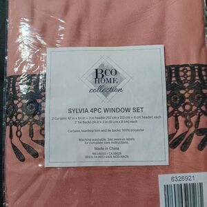 Peach and Black Lace Window Curtain Set